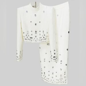 Diamond Embellished Co-Ord with Maxi Skirt - White